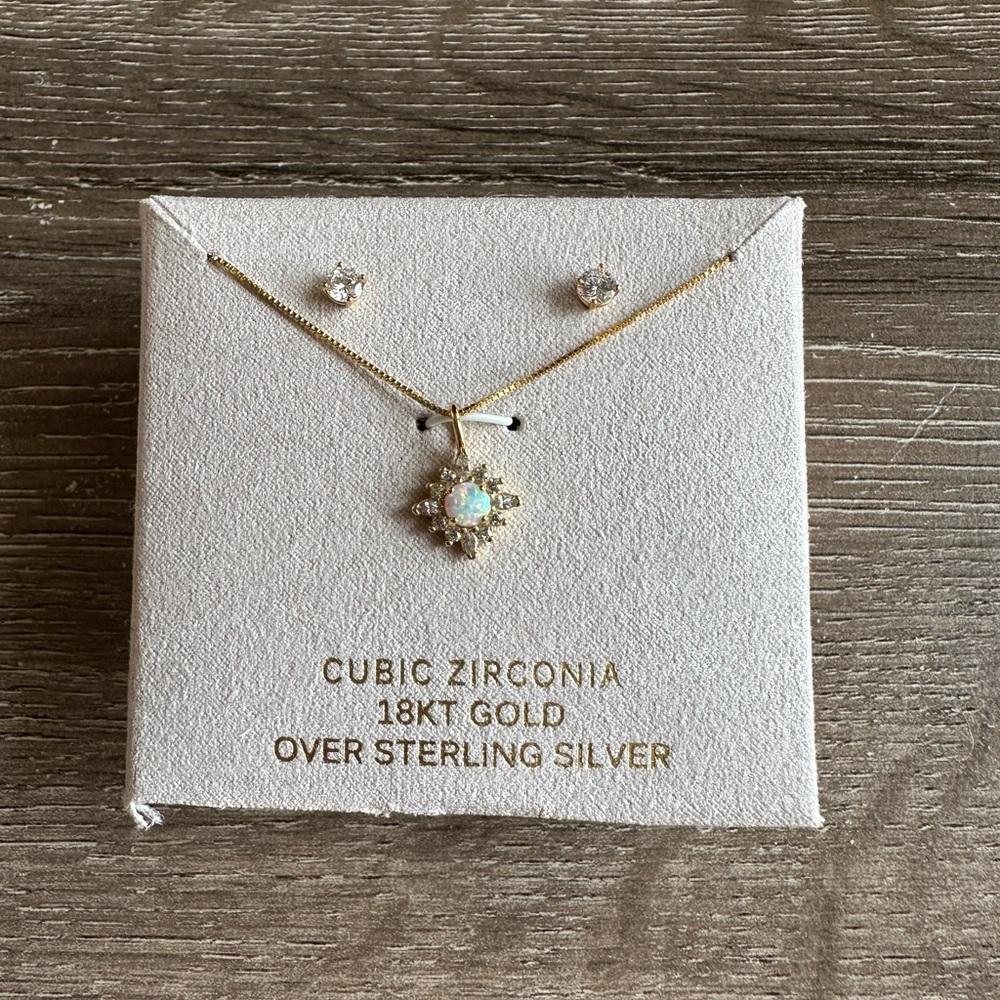 Elegant Gold and Silver Opal Cubic Zirconia Necklace Set
